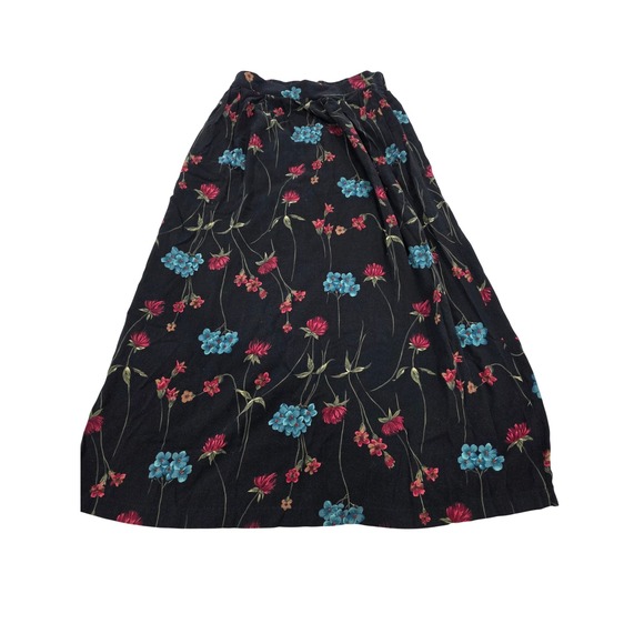 Floral Maxi Skirt Women's Black Red Blue Cottagecore Boho Bohemian - Picture 1 of 6